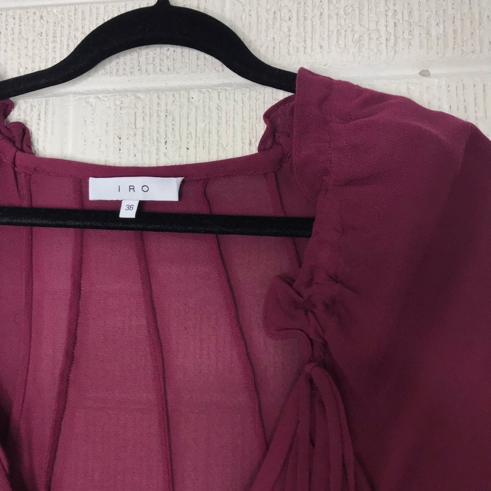 New IRO Salene Ruffle-Trim Mini Dress Burgundy Red - Picture 5 of 8